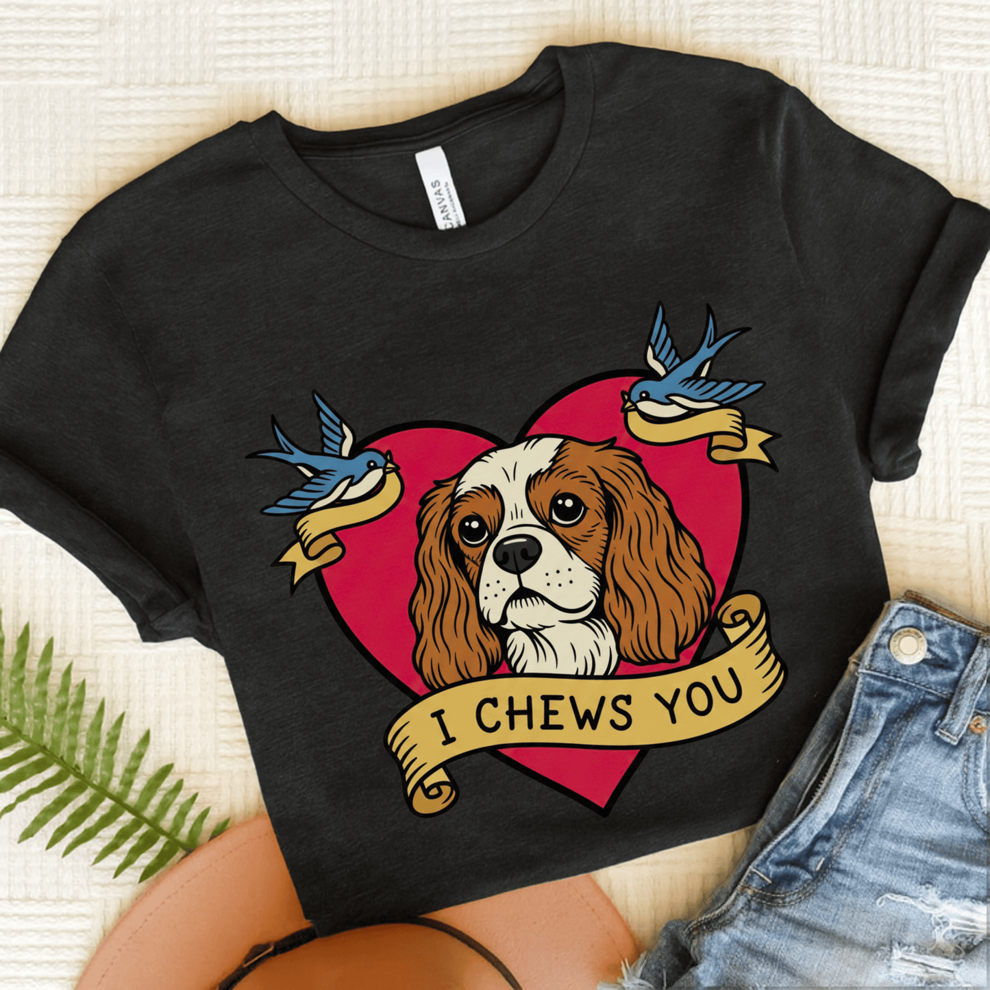 Personalized Cavalier Chews Valentine Unisex Tshirt Dark Grey Heather