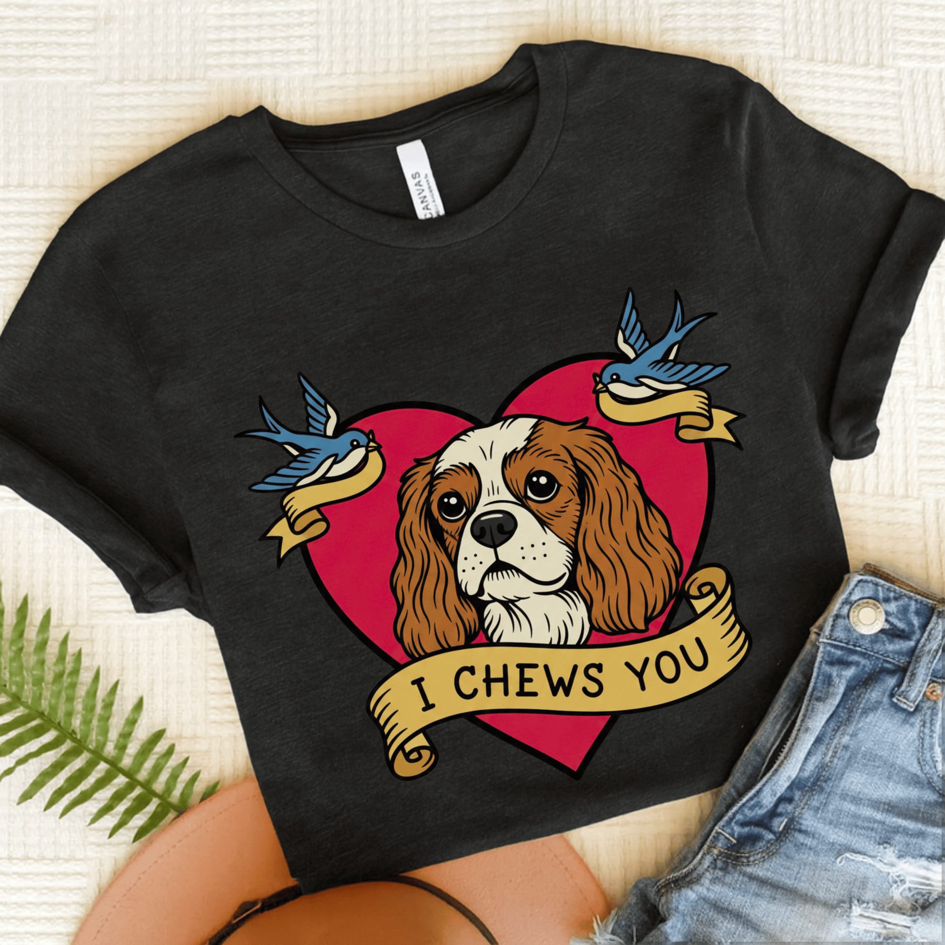 Personalized Cavalier Chews Valentine Unisex Tshirt Dark Grey Heather
