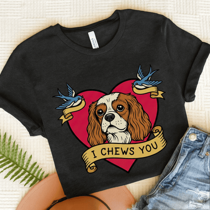 Personalized Cavalier Chews Valentine Unisex Tshirt Dark Grey Heather