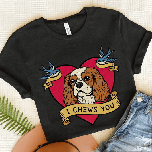Personalized Cavalier Chews Valentine Unisex Tshirt Dark Grey Heather