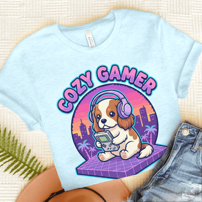 Personalized Cavalier Cozy Gamer Unisex Tshirt Heather Ice Blue