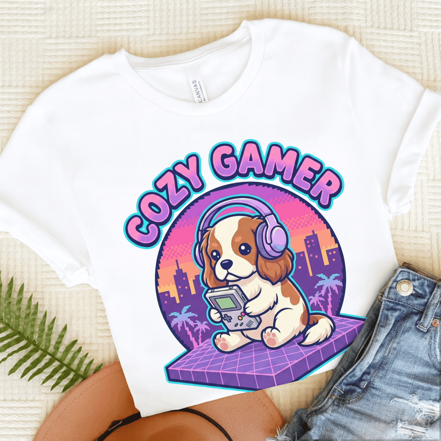 Personalized Cavalier Cozy Gamer Unisex Tshirt White