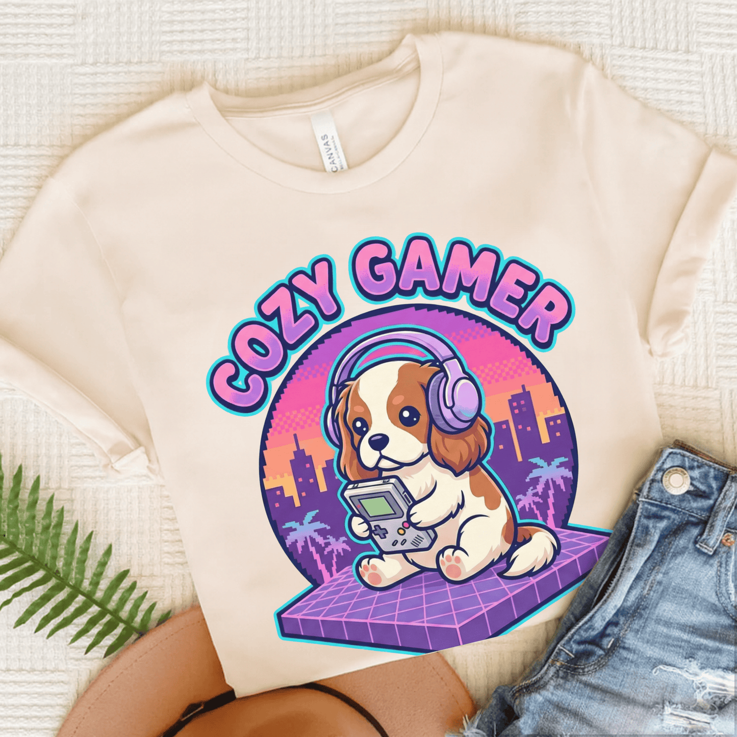 Personalized Cavalier Cozy Gamer Unisex Tshirt Natural