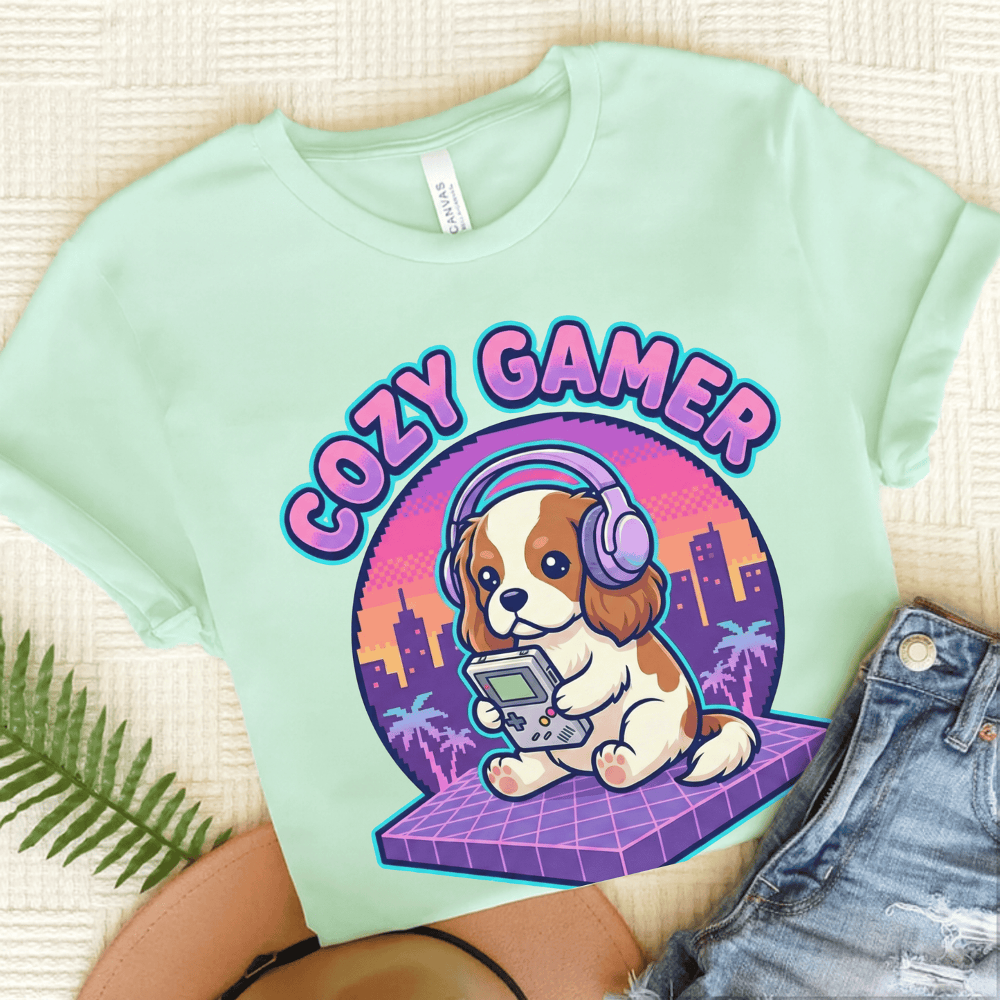 Personalized Cavalier Cozy Gamer Unisex Tshirt Heather Mint