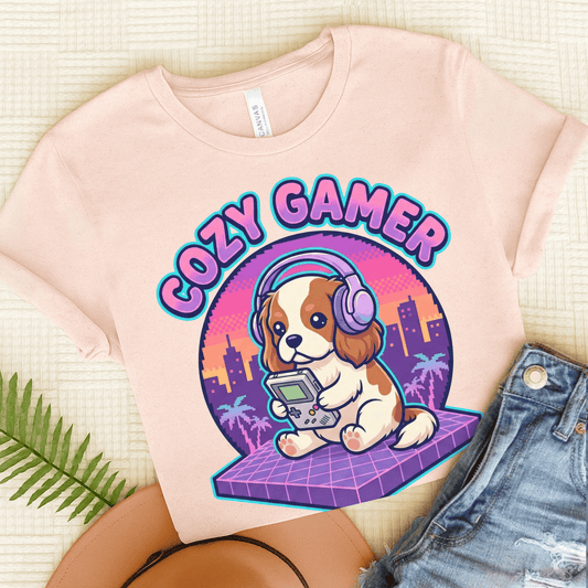 Personalized Cavalier Cozy Gamer Unisex Tshirt Soft Pink