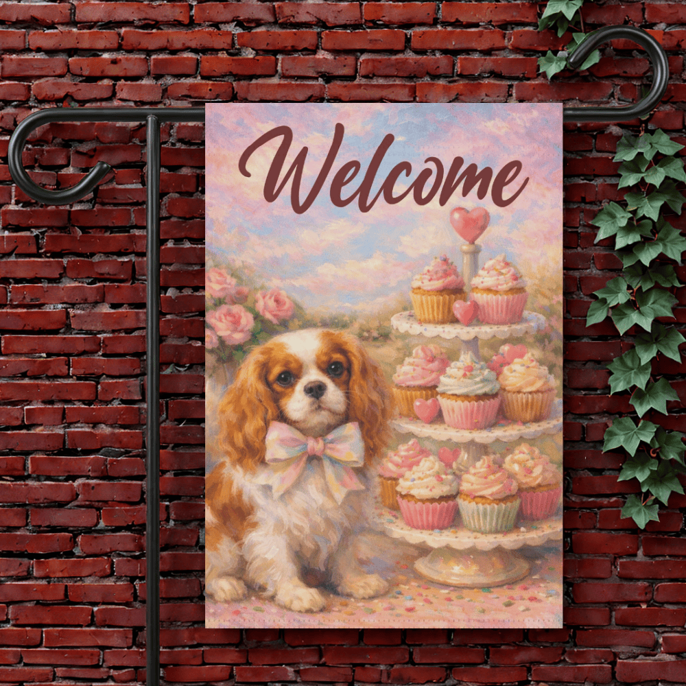 Personalized Cavalier Cupcake Garden Yard Flag 12'' × 18''
