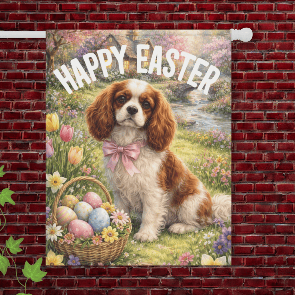 Personalized Cavalier Elegant Easter Garden Flag 24.5'' × 32''