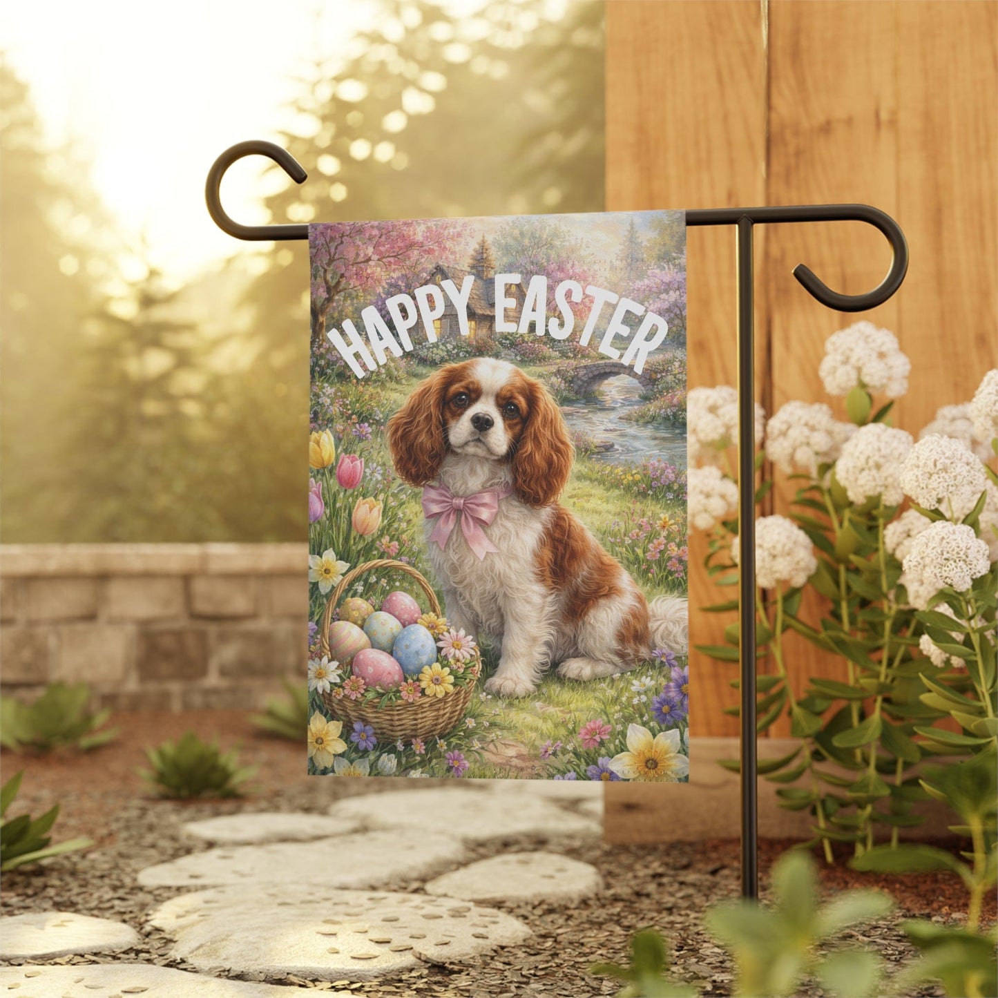 Personalized Cavalier Elegant Easter Garden Flag