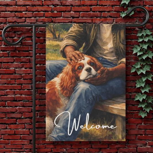 Personalized Cavalier Porch Cuddles Garden Flag 12'' × 18''