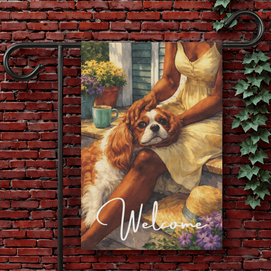 Personalized Cavalier Mom Cuddles Garden Flag 12'' × 18''