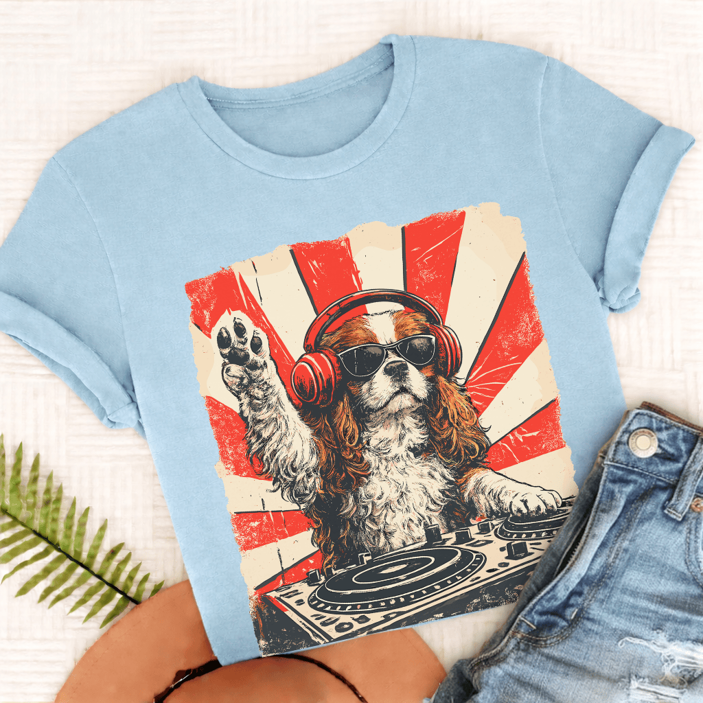 Blenheim Cavalier Funny Music DJ Unisex TShirt Comfort Colors Chambray