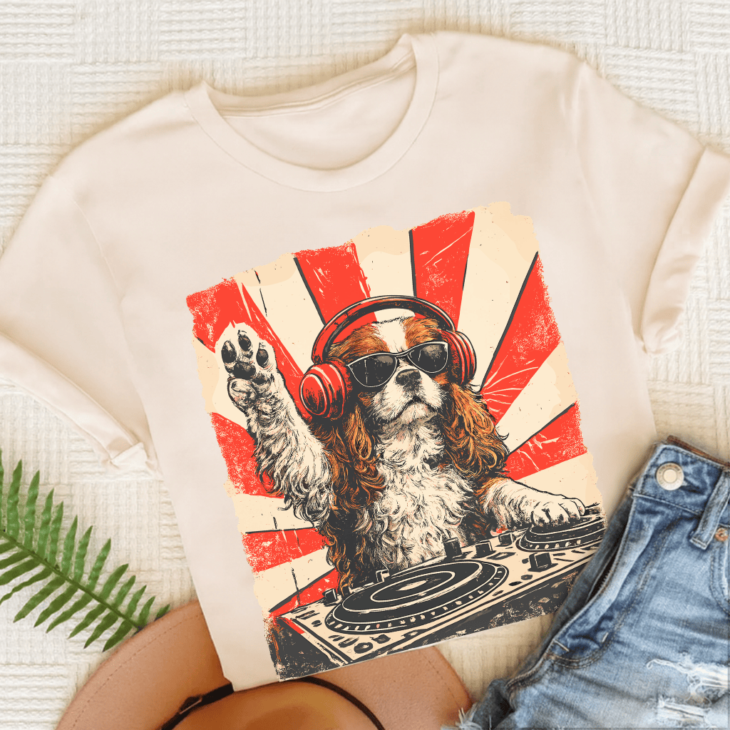 Blenheim Cavalier Funny Music DJ Unisex TShirt Natural