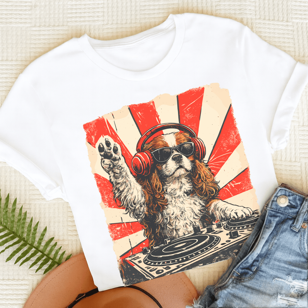 Blenheim Cavalier Funny Music DJ Unisex TShirt White