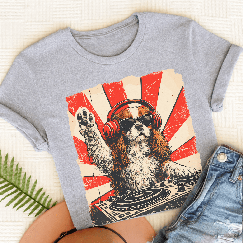 Blenheim Cavalier Funny Music DJ Unisex TShirt Sport Grey