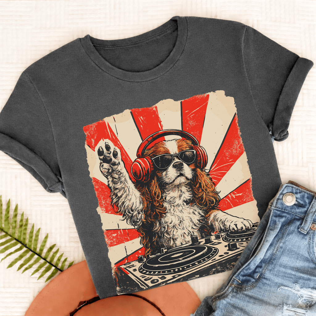 Blenheim Cavalier Funny Music DJ Unisex TShirt Comfort Colors Pepper