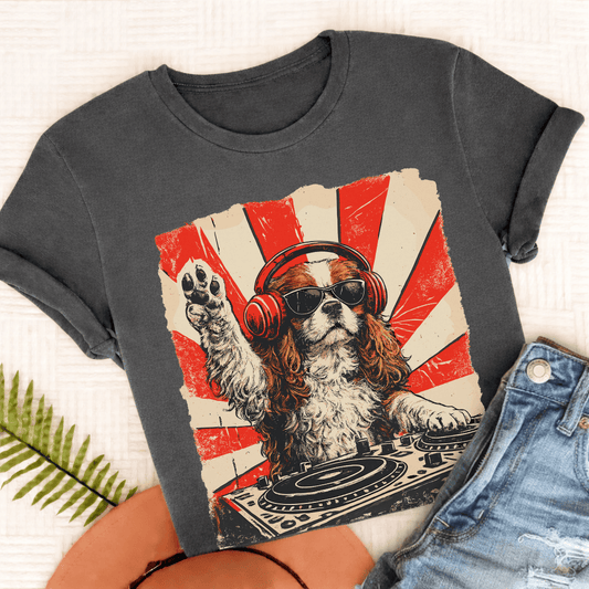 Blenheim Cavalier Funny Music DJ Unisex TShirt Comfort Colors Pepper