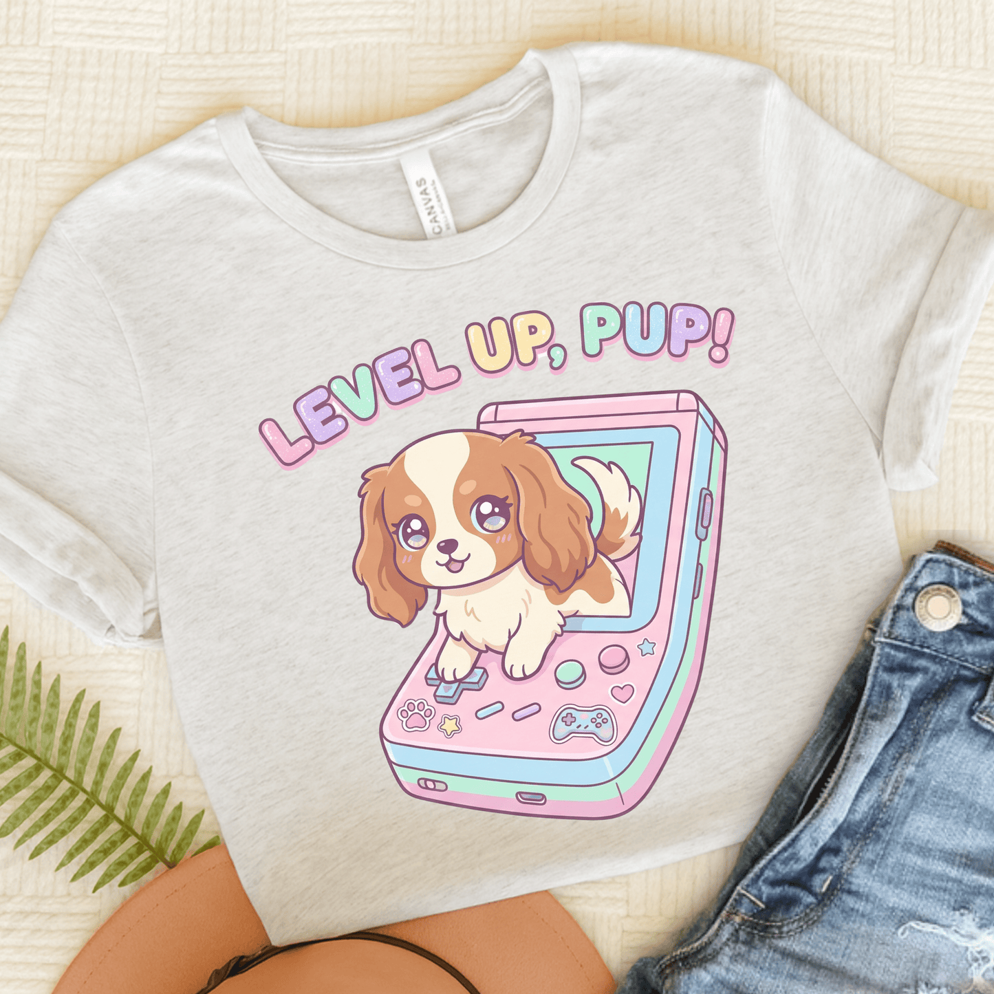Personalized Cavalier Gamer Pup Unisex Tshirt Ash