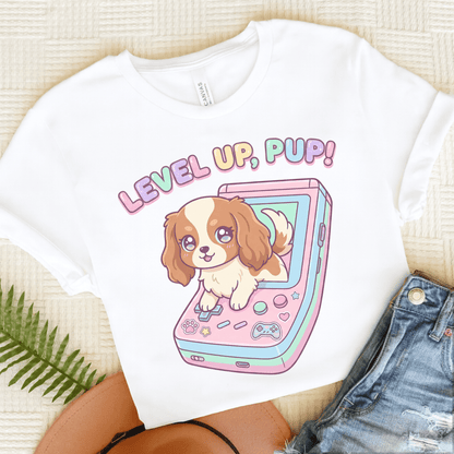 Personalized Cavalier Gamer Pup Unisex Tshirt White