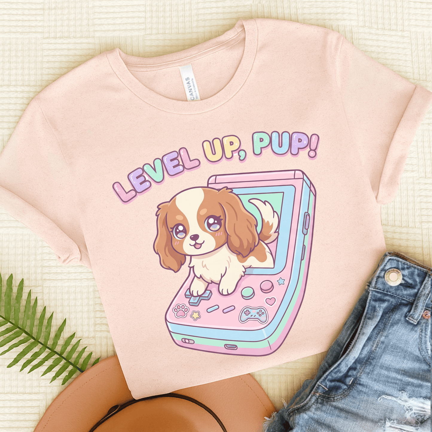 Personalized Cavalier Gamer Pup Unisex Tshirt Soft Pink