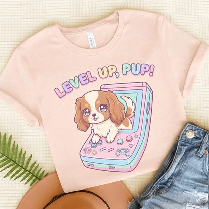 Personalized Cavalier Gamer Pup Unisex Tshirt Soft Pink