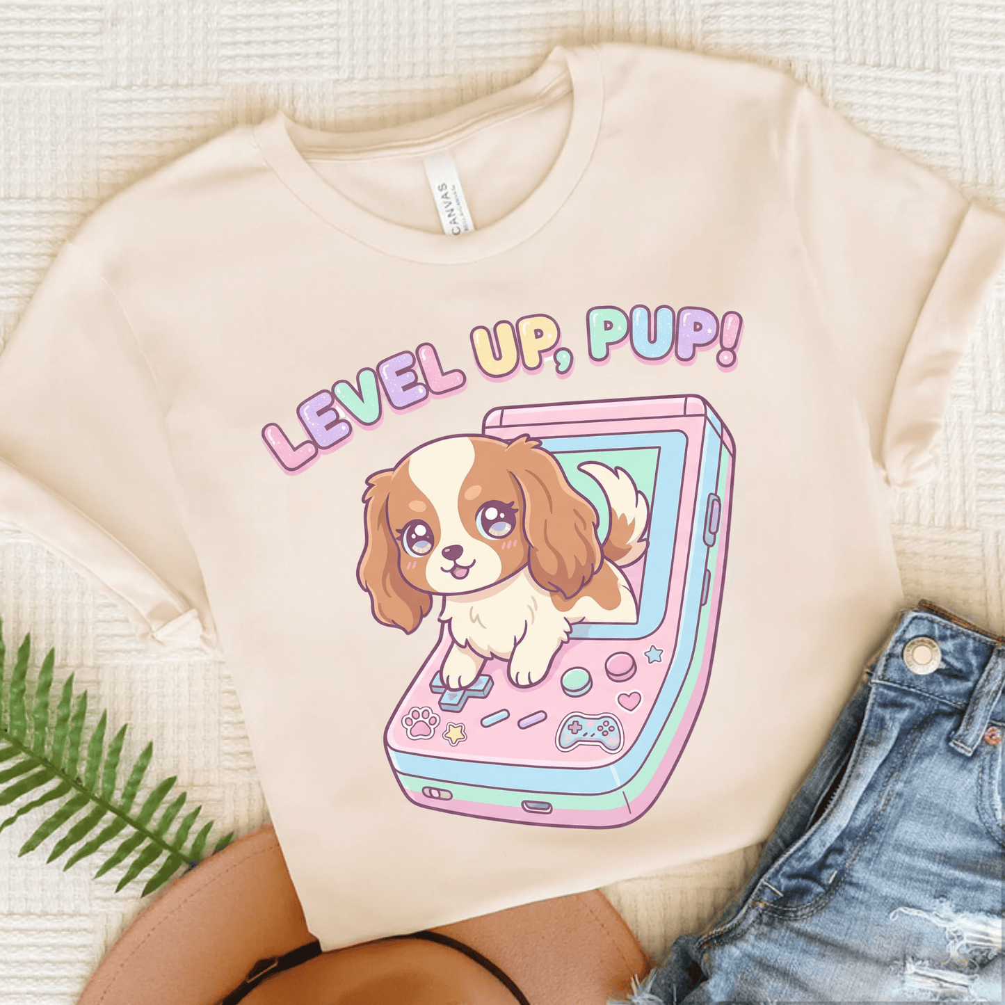 Personalized Cavalier Gamer Pup Unisex Tshirt Natural
