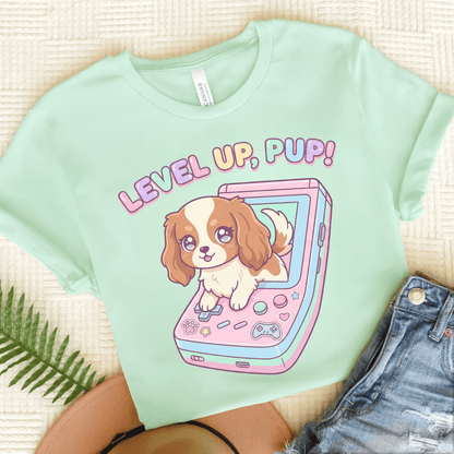 Personalized Cavalier Gamer Pup Unisex Tshirt Heather Mint
