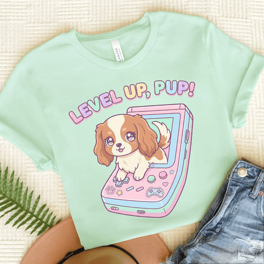 Personalized Cavalier Gamer Pup Unisex Tshirt Heather Mint