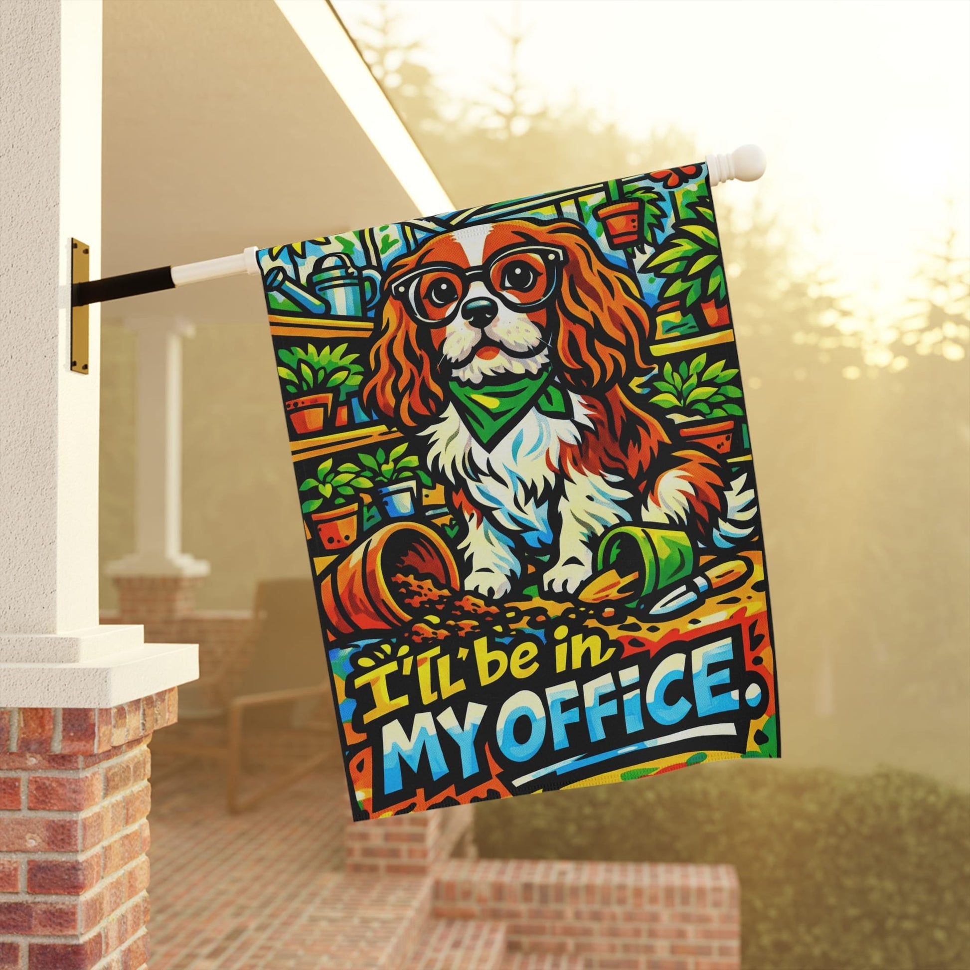 Personalized Cavalier In My Office Garden Flag