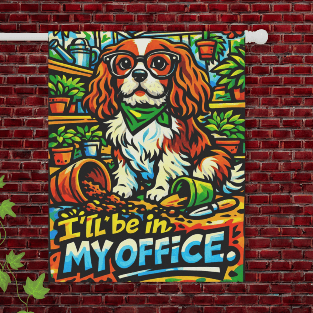 Personalized Cavalier In My Office Garden Flag 24.5'' × 32''