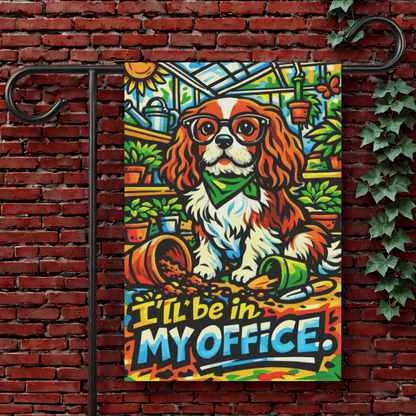 Personalized Cavalier In My Office Garden Flag 12'' × 18''