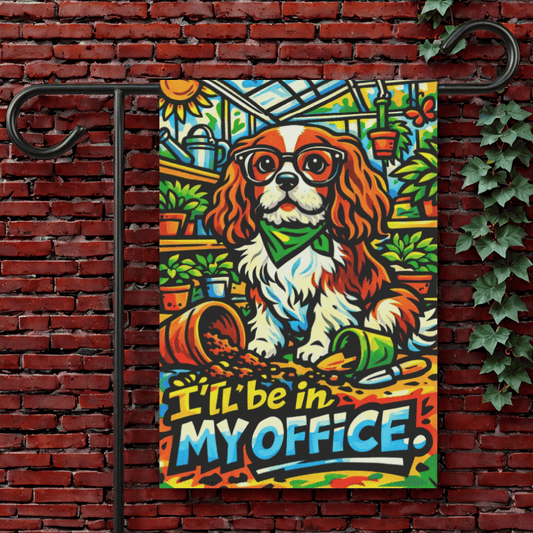 Personalized Cavalier In My Office Garden Flag 12'' × 18''