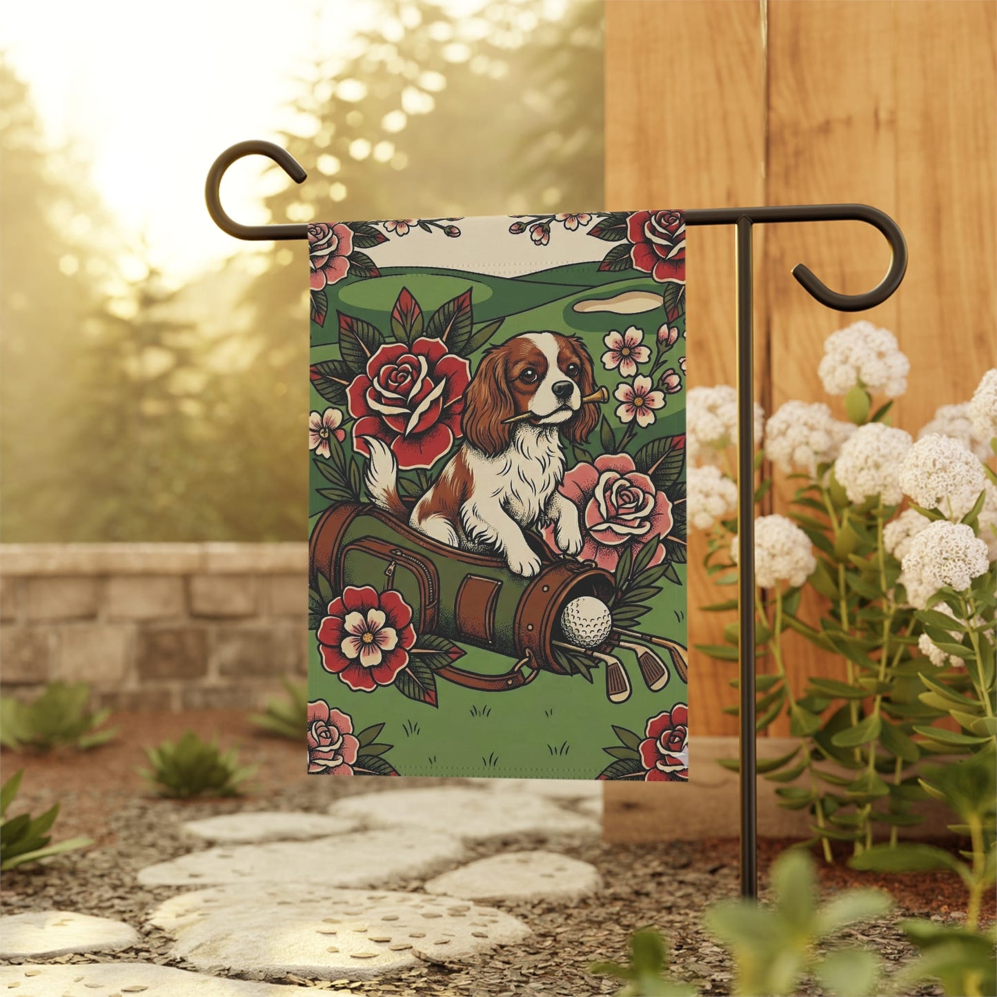 Personalized Cavalier Golfing Dog Yard Flag