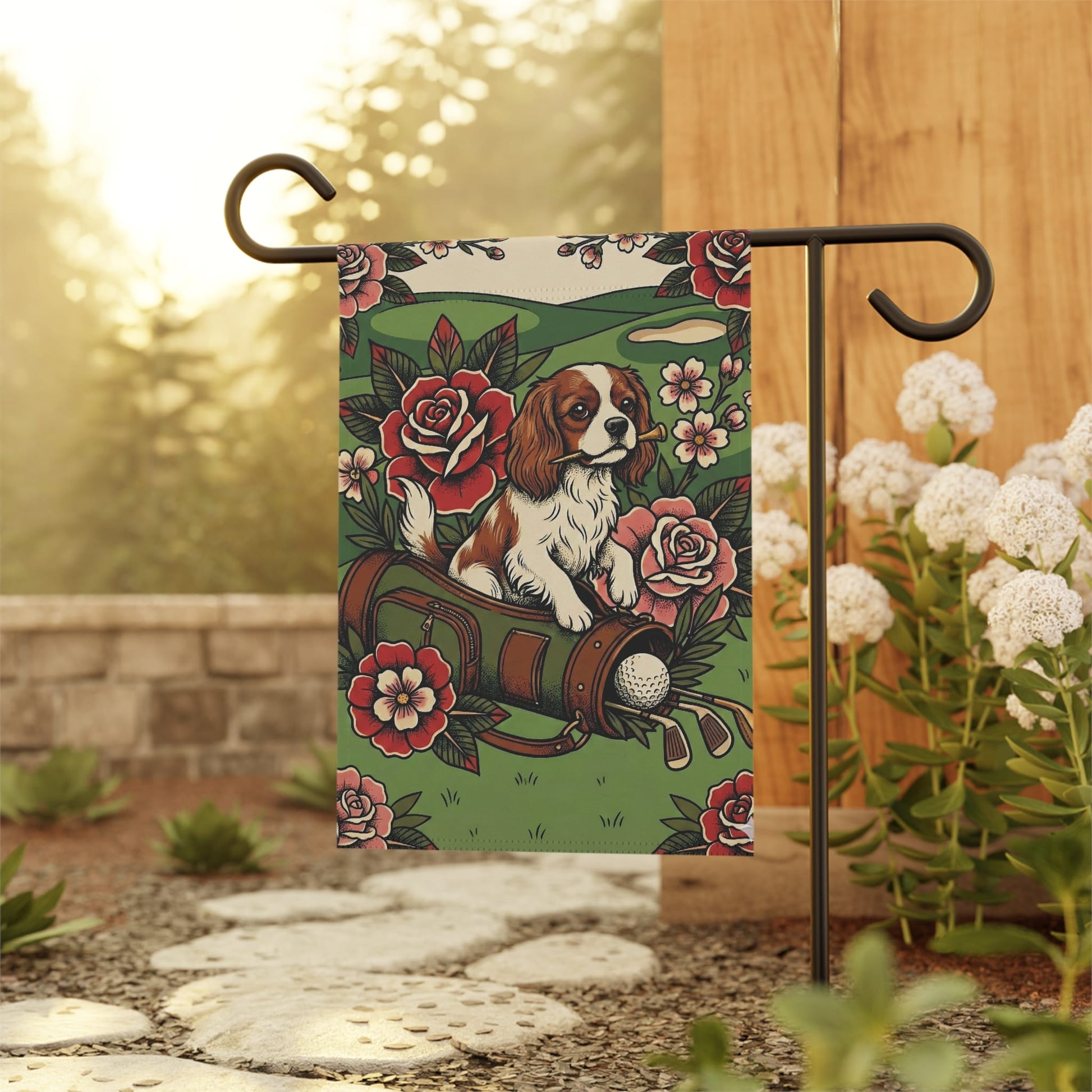 Personalized Cavalier Golfing Dog Yard Flag