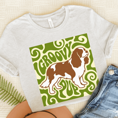 Personalized Cavalier Groovy Pup Unisex Tshirt Ash