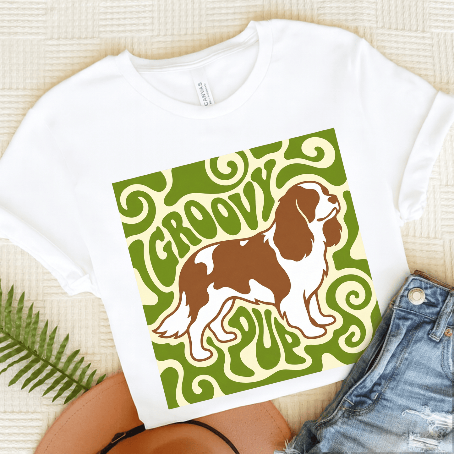 Personalized Cavalier Groovy Pup Unisex Tshirt White
