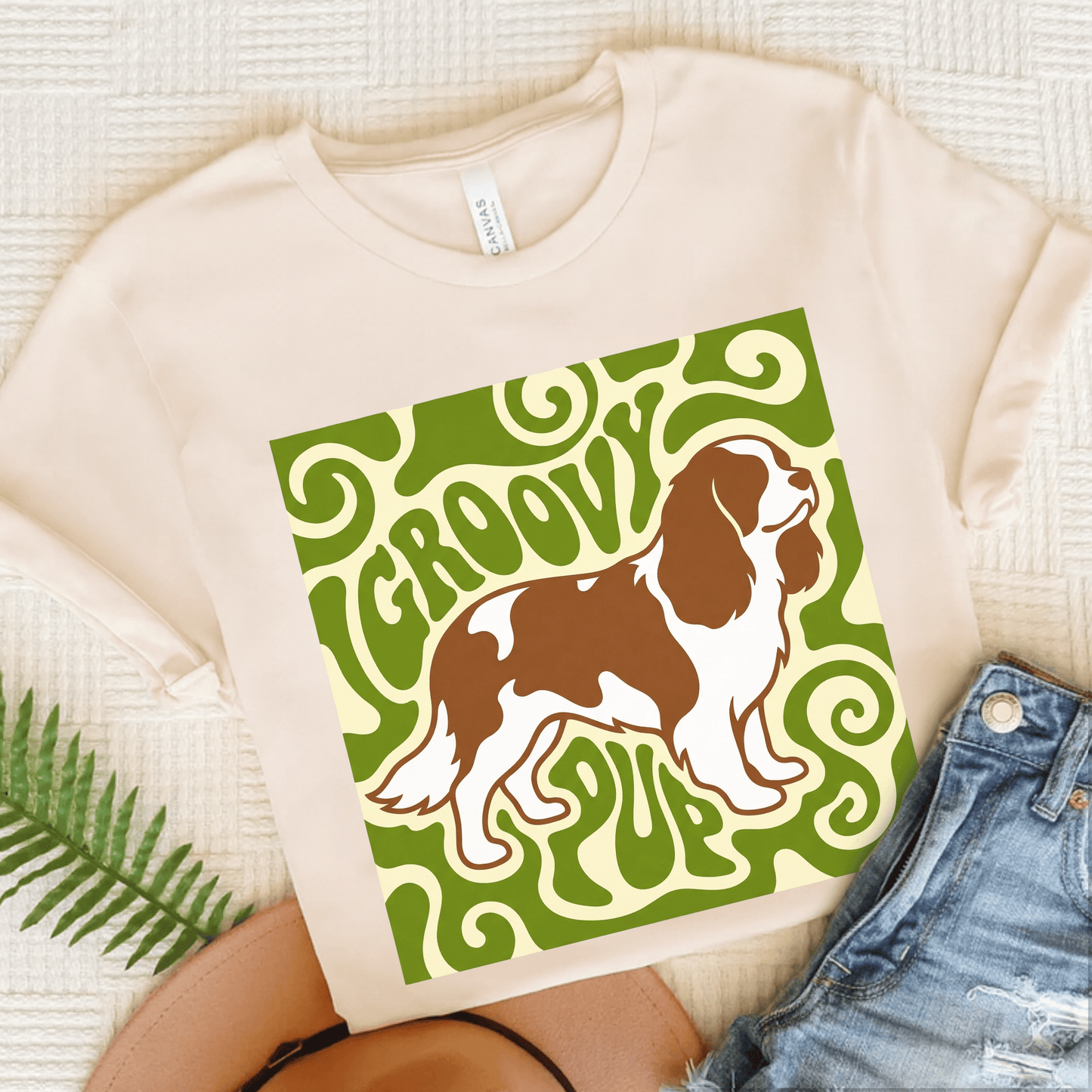 Personalized Cavalier Groovy Pup Unisex Tshirt Natural