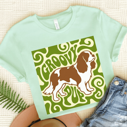 Personalized Cavalier Groovy Pup Unisex Tshirt Heather Mint