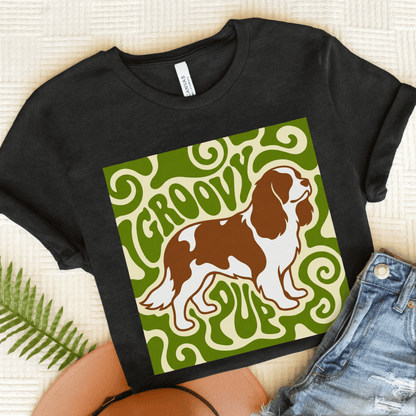 Personalized Cavalier Groovy Pup Unisex Tshirt Dark Grey Heather