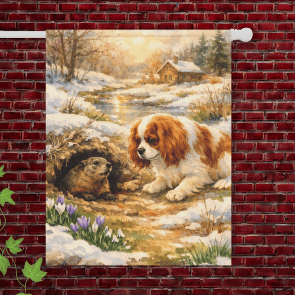 Personalized Cavalier Groundhog Garden Flag 24.5'' × 32''