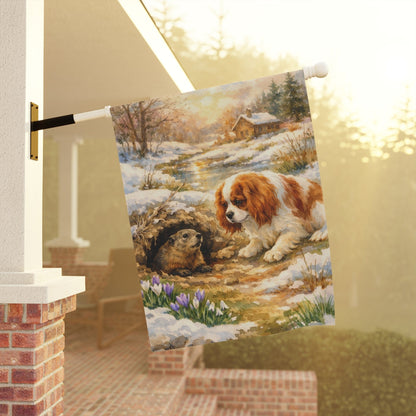 Personalized Cavalier Groundhog Garden Flag