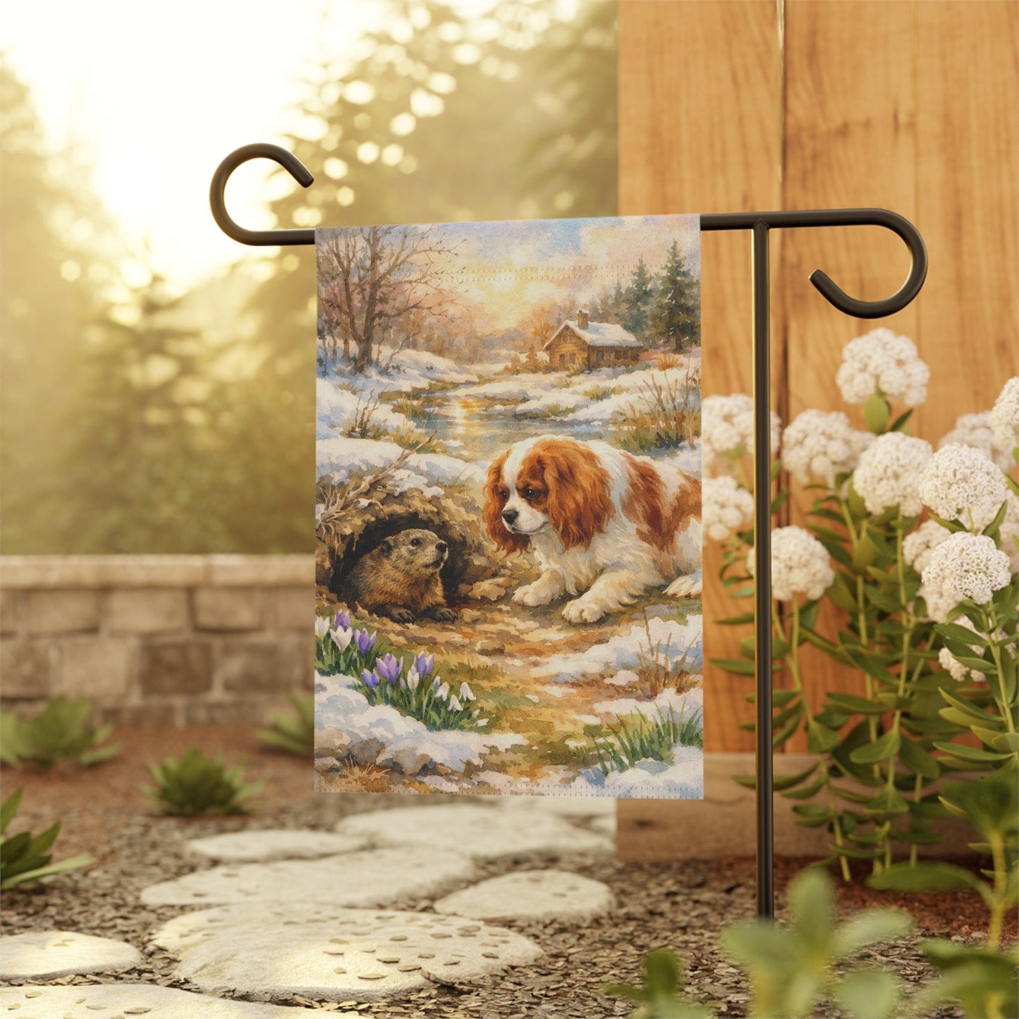 Personalized Cavalier Groundhog Garden Flag