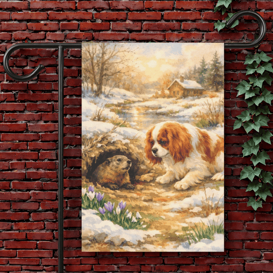 Personalized Cavalier Groundhog Garden Flag 12'' × 18''