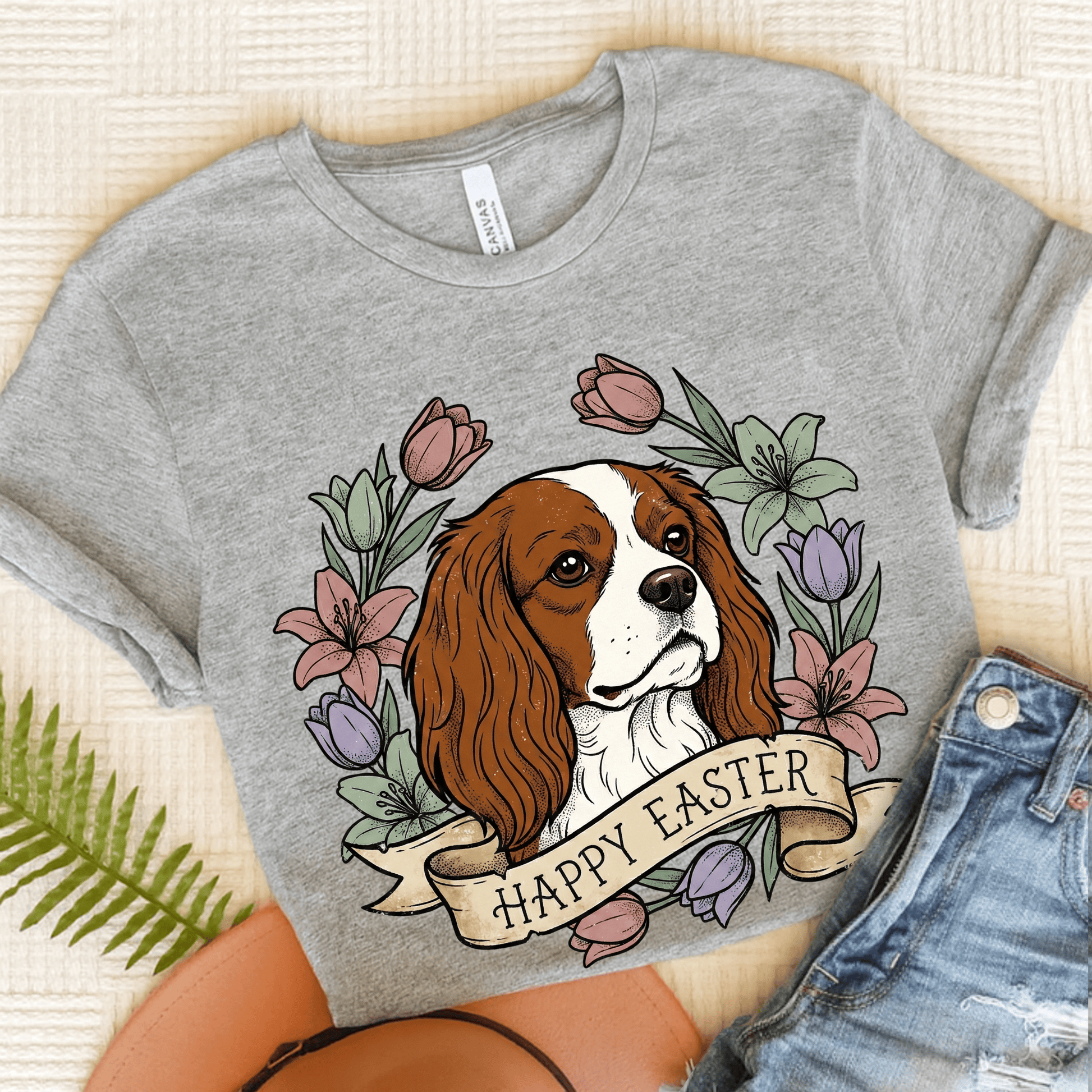 Personalized Cavalier Happy Easter Unisex TShirt Athletic Heather