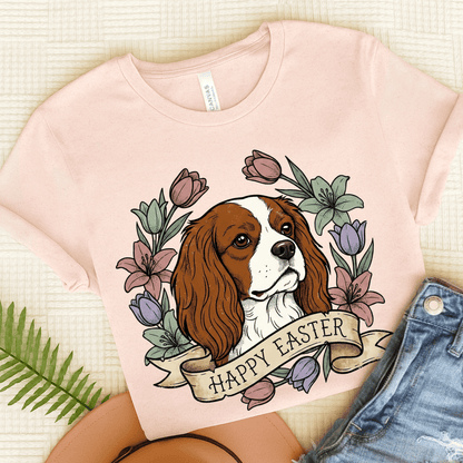Personalized Cavalier Happy Easter Unisex TShirt Soft Pink