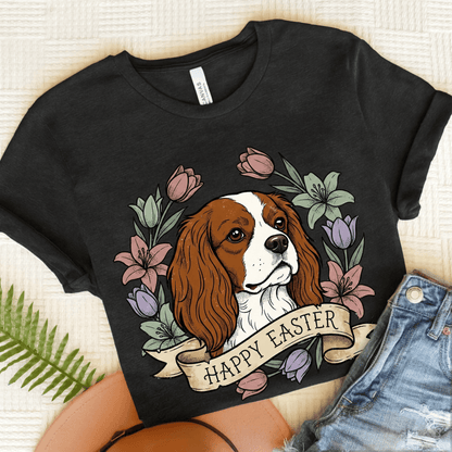 Personalized Cavalier Happy Easter Unisex TShirt Dark Grey Heather