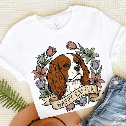 Personalized Cavalier Happy Easter Unisex TShirt White