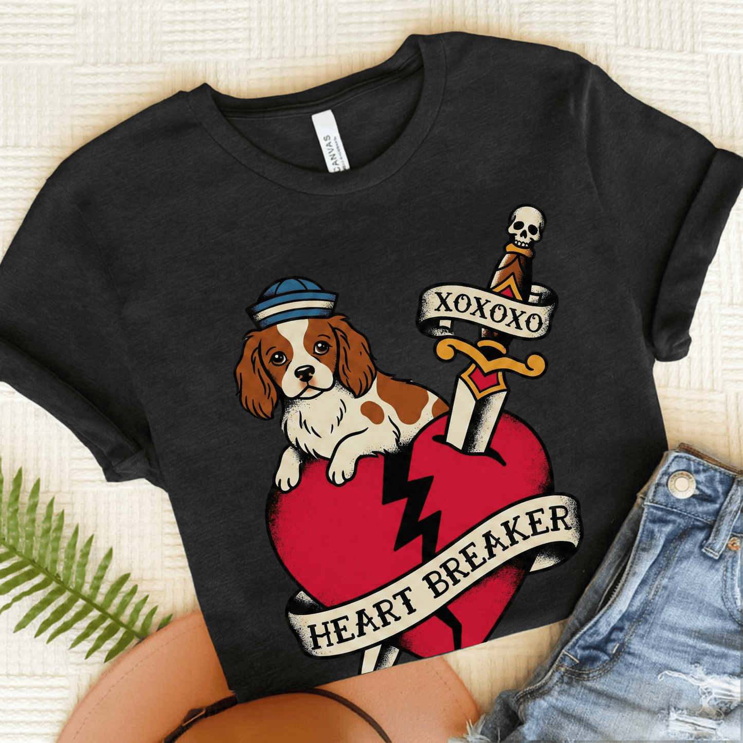 Personalized Cavalier Heart Tattoo Unisex TShirt Dark Grey Heather