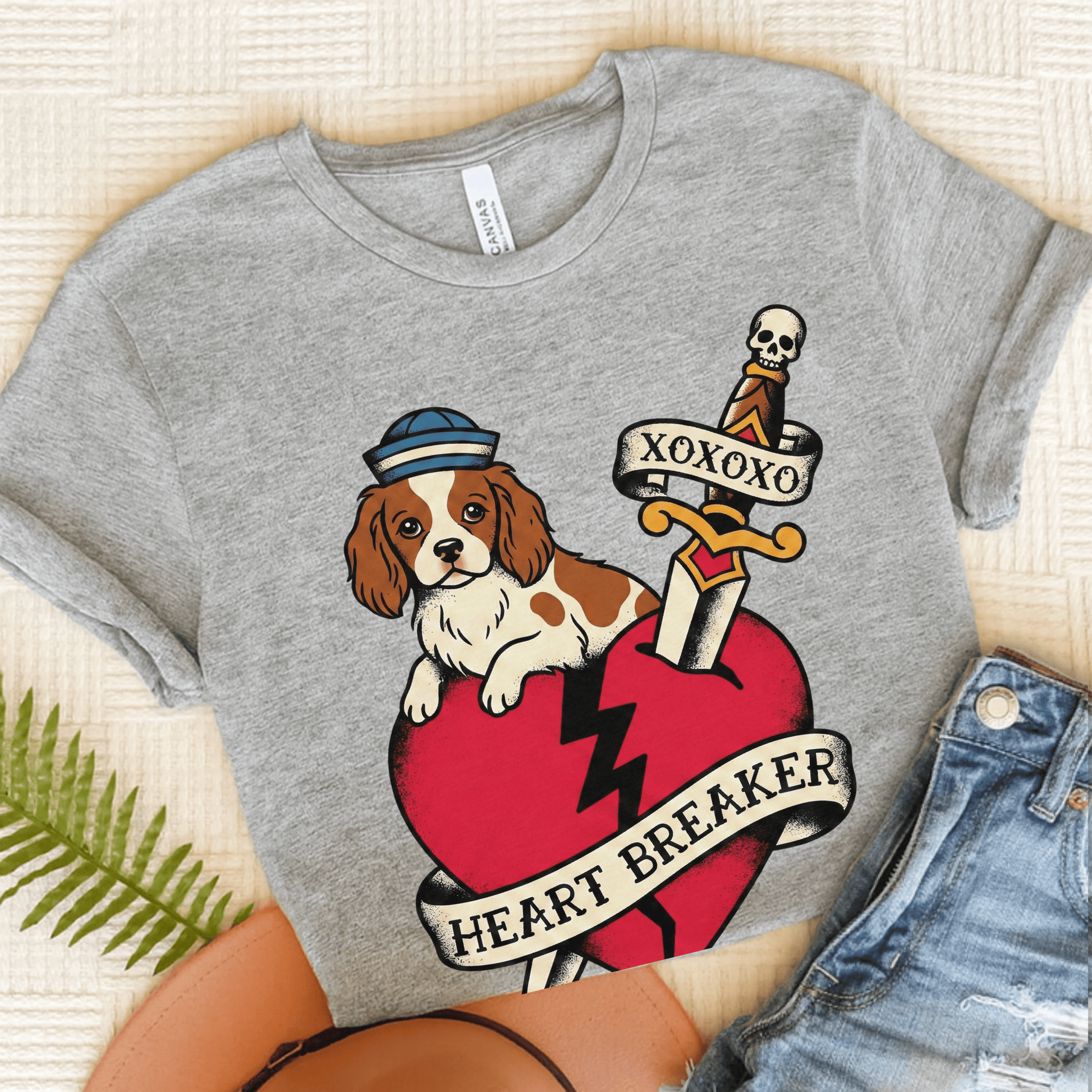 Personalized Cavalier Heart Tattoo Unisex TShirt Athletic Heather