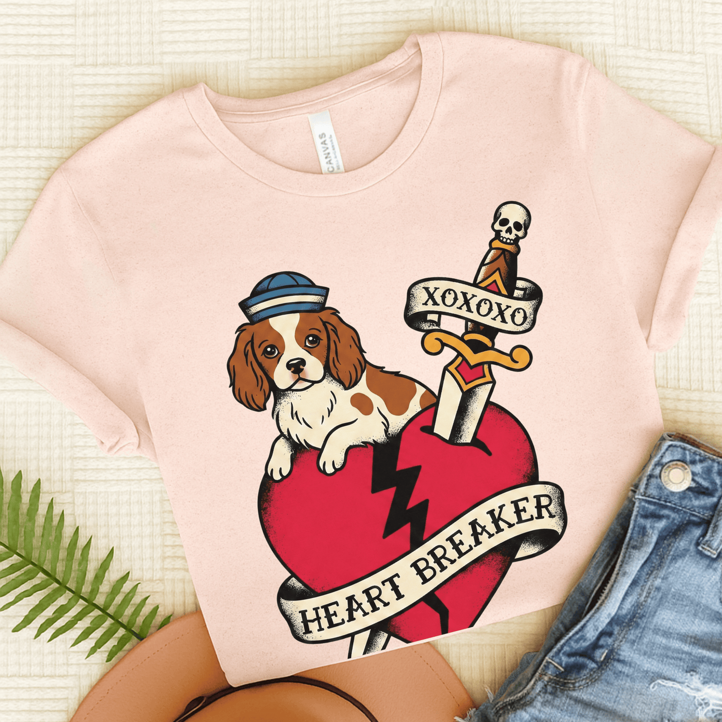 Personalized Cavalier Heart Tattoo Unisex TShirt Soft Pink