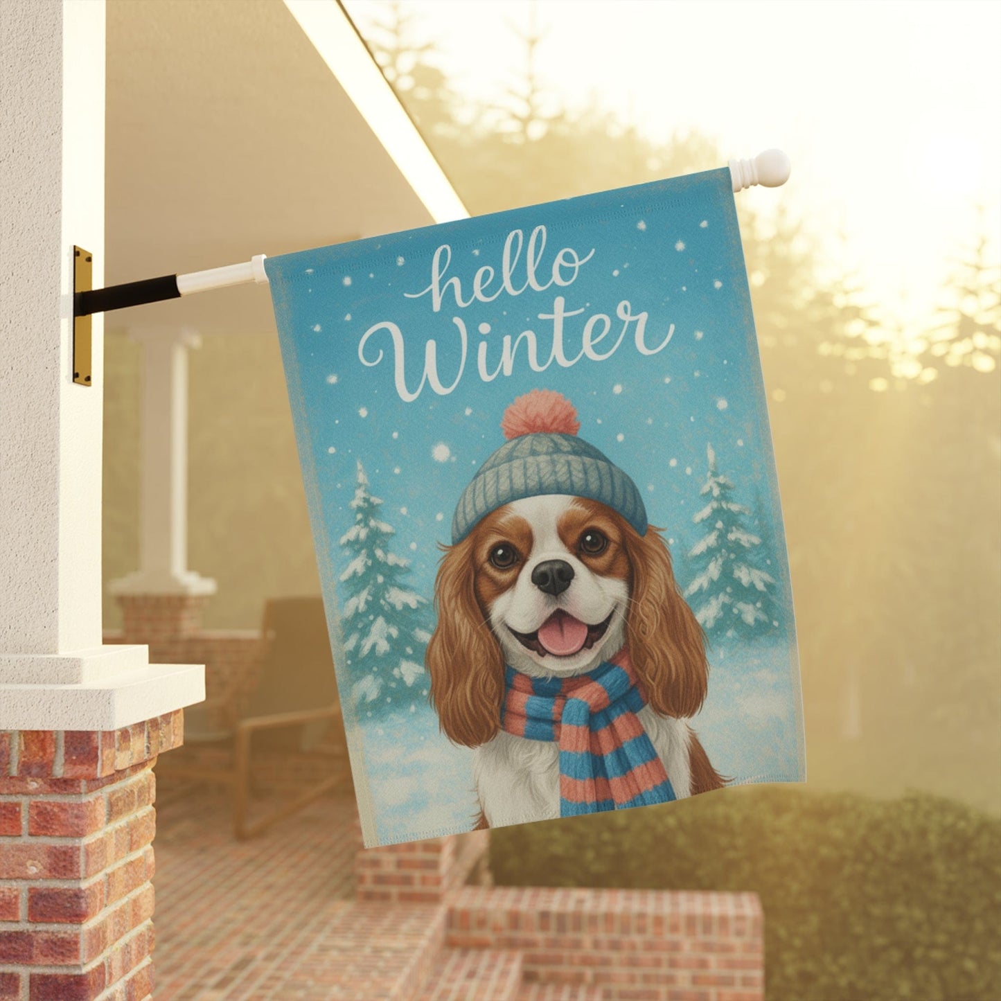 Personalized Cavalier Hello Winter Garden Flag